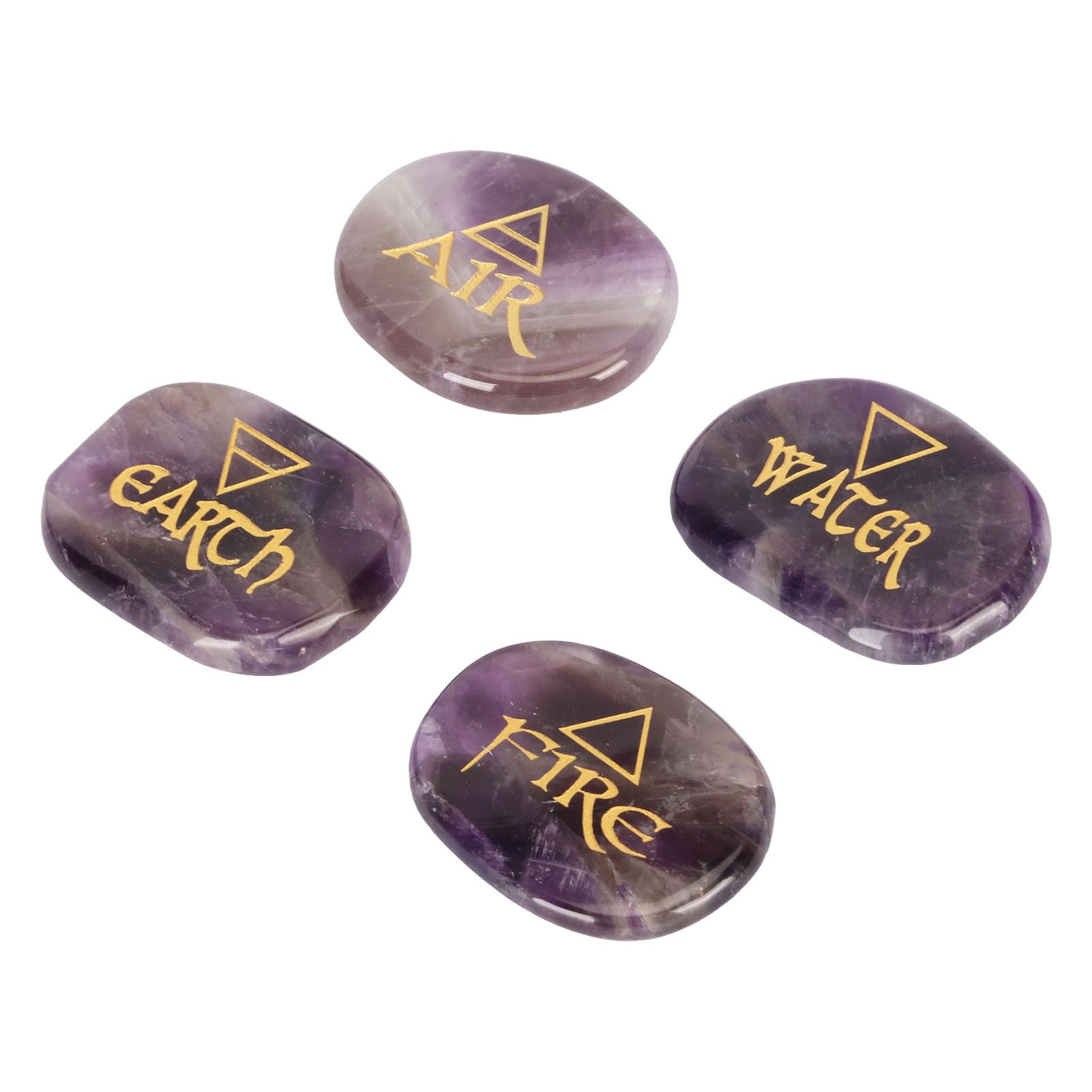 Set di Pietre Runiche con Simboli di Terra, Aria, Fuoco, Acqua, Completamente Lucidate per Meditazione e Rituali, Confezione da 4 Pietre Reiki Ideali per Alleviare L'ansia e Creare (Viola)