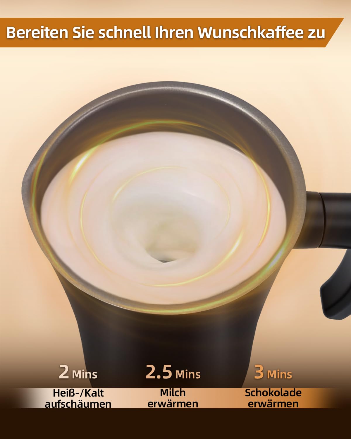 Liksiy Milchaufschäumer, 4-in-1-Kaffee-Milchaufschäumer mit Heiß- und Kaltaufschäumung für Latte, Cappuccino und Macchiato (schwarz)