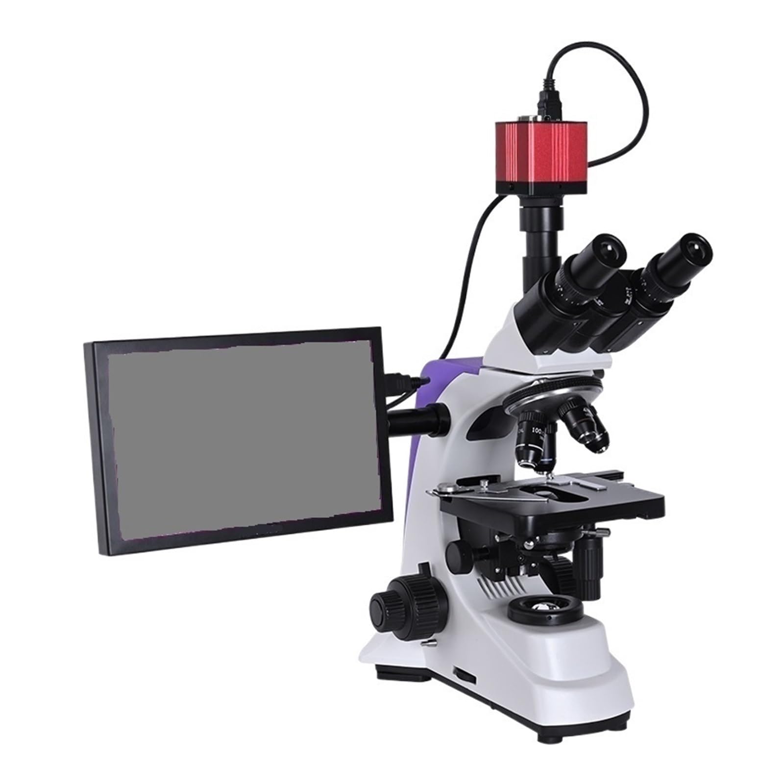 Microscopio trinocular HD biológico de Laboratorio con Zoom de 2500X y cámara Digital electrónica de 16 MP, USB, HDMI, VAG y Pantalla LCD de 10 Pulgadas, fácil de Usar.，Gold