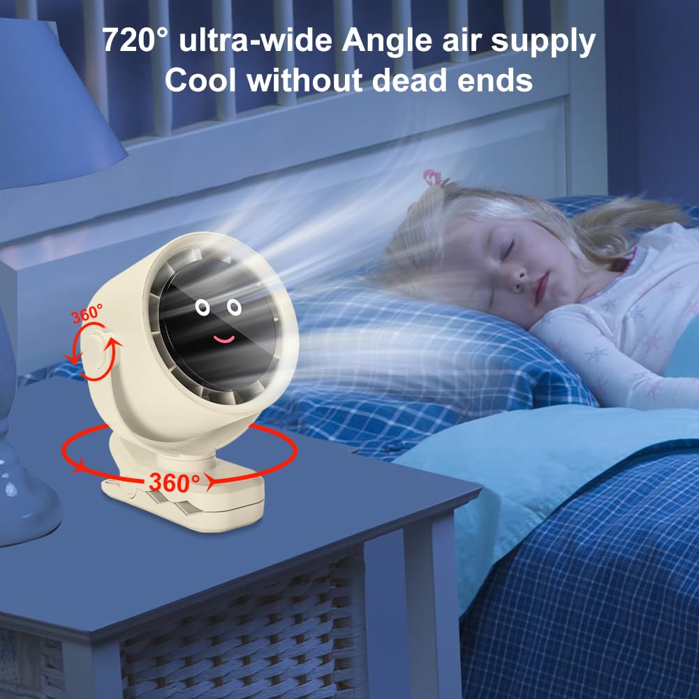 Petit ventilateur de bureau portable rechargeable par USB pour poussette de bébé (blanc)