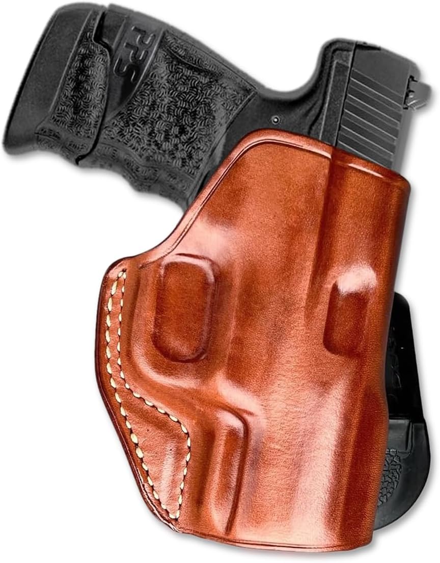 Premium Leather OWB Paddle Holster with Open Top Fits, Walther PPS M2 9mm 3.18’’BBL, Right Hand Draw, Brown Color #1230#
