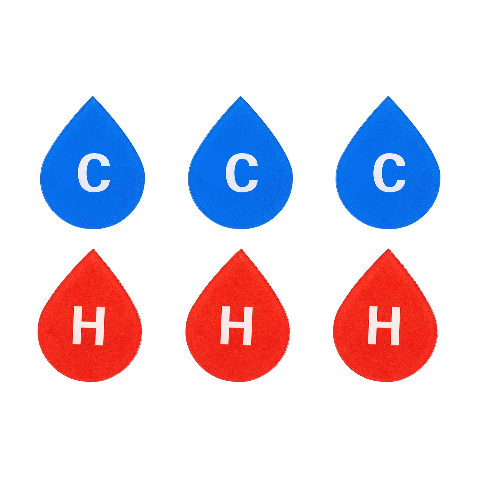 PATIKIL Self Stick C/H Water Label, 3 works/6 Pack Acrylic Drop Shape Hot/Cold Sticker Signs for Faucets Sinks Red/Blue