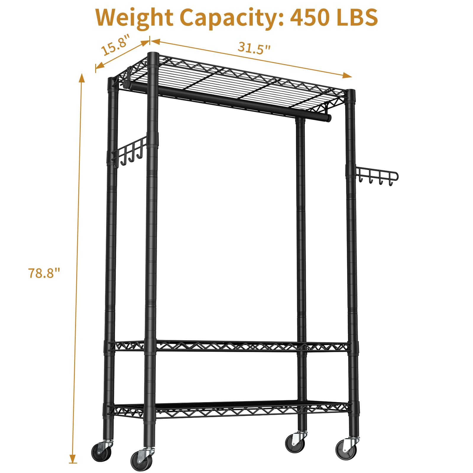 Appendiabiti 3-in-1 Stand Appendiabiti Porta Abiti con Ripiani