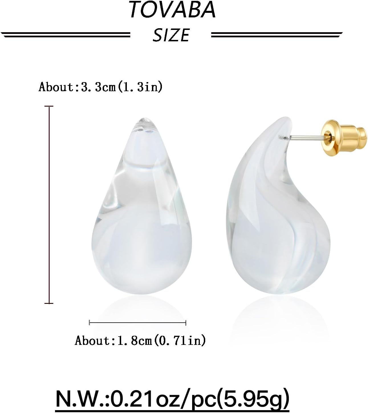 Teardrop Earrings for Women, 14K Gold Plated Chunky Earrings Dainty Silver Tear Drop Earrings Simple Clear Waterdrop Earrings Lightweight Pink Drop Earrings for Women Trendy Earrings Jewelry - Image 6