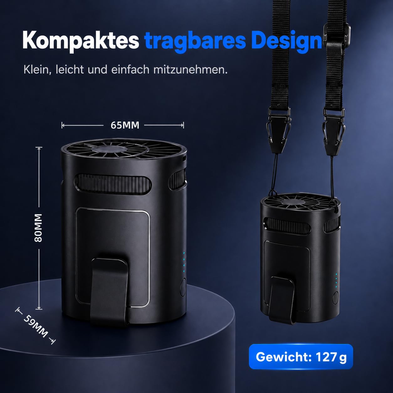 KoveYzao Tragbarer Ventilator, Aufladbarer Clip Ventilator mit 4 Speed & 13000 U/min Starker Luftströmung, Handsfree Halsschal Ventilator, Gürtelventilator für Draußen/Arbeitsplatz