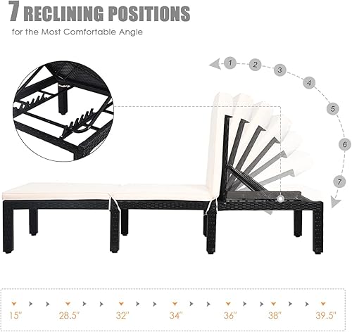 Miniatura 6 de HAPPYGRILL Silla de salón de ratán para patio, silla reclinable ajustable de mimbre con respaldo y cojín