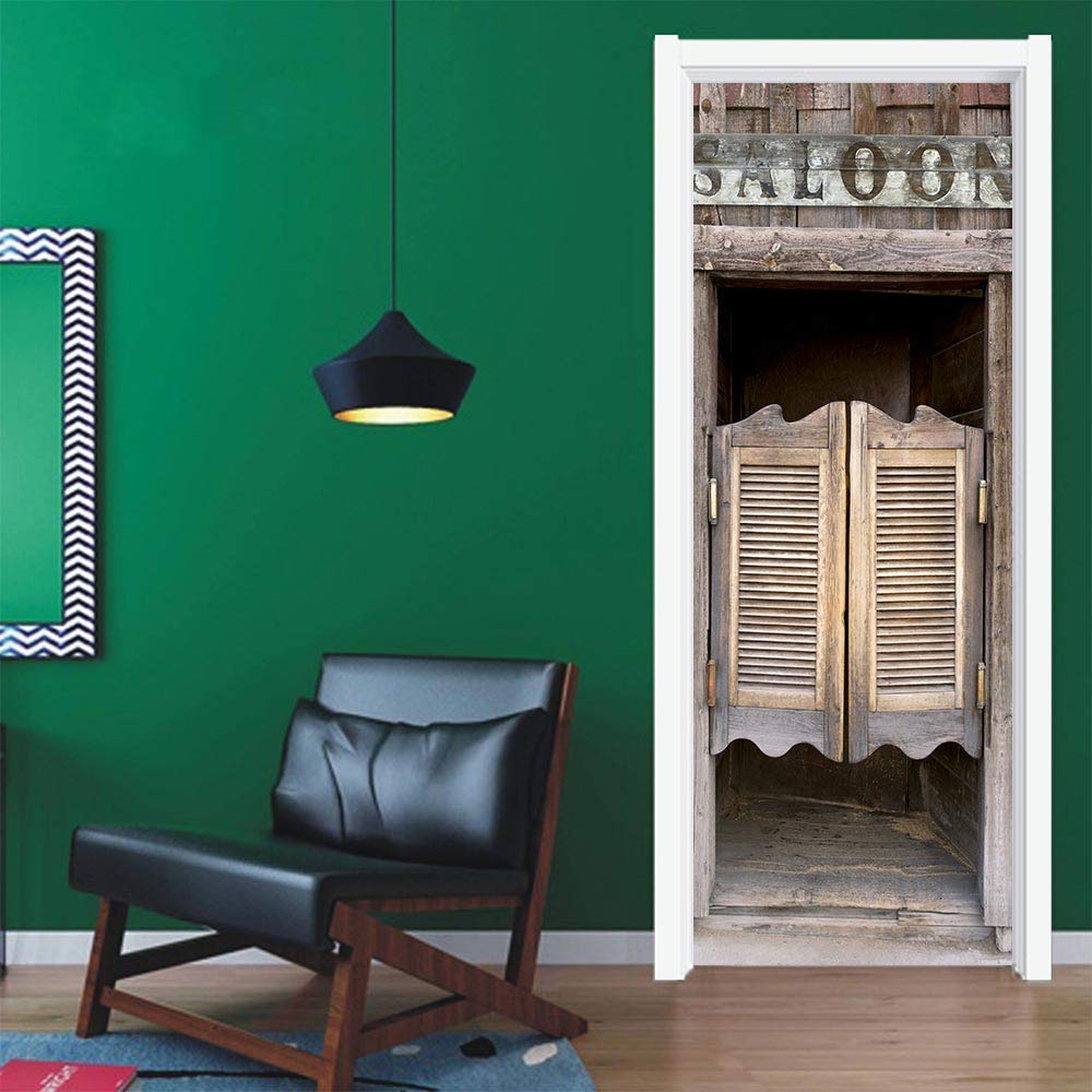 3D Door Stickers for Interior Doors Self Adhesive Wall Art Stickers Saloon Door Cover, 30.3-Inch by 6.56-Feet