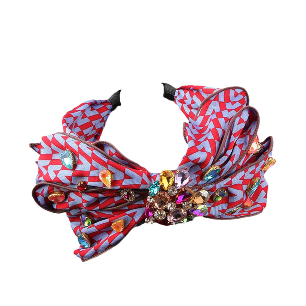 Cerchietto da donna con fiocco in seta a quadri intarsiato con strass colorati, accessori per capelli da viaggio 3