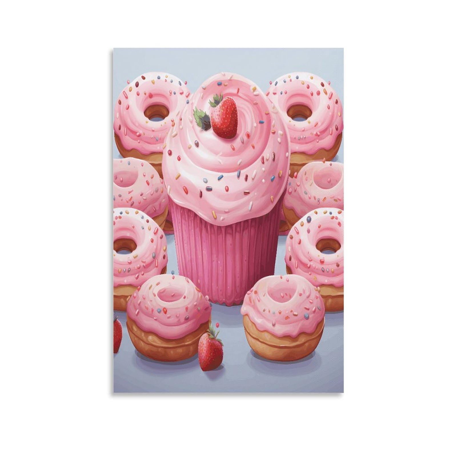 VstaDank Pink Donut And Cupcake Canvas Wall Art on Canvas Prints Artwork Exquisite Decor Artwork Hang Wall Picture Hangable Decor Painting Picture Printed Poster Art for Home Decor 16x24inch(40x60cm)
