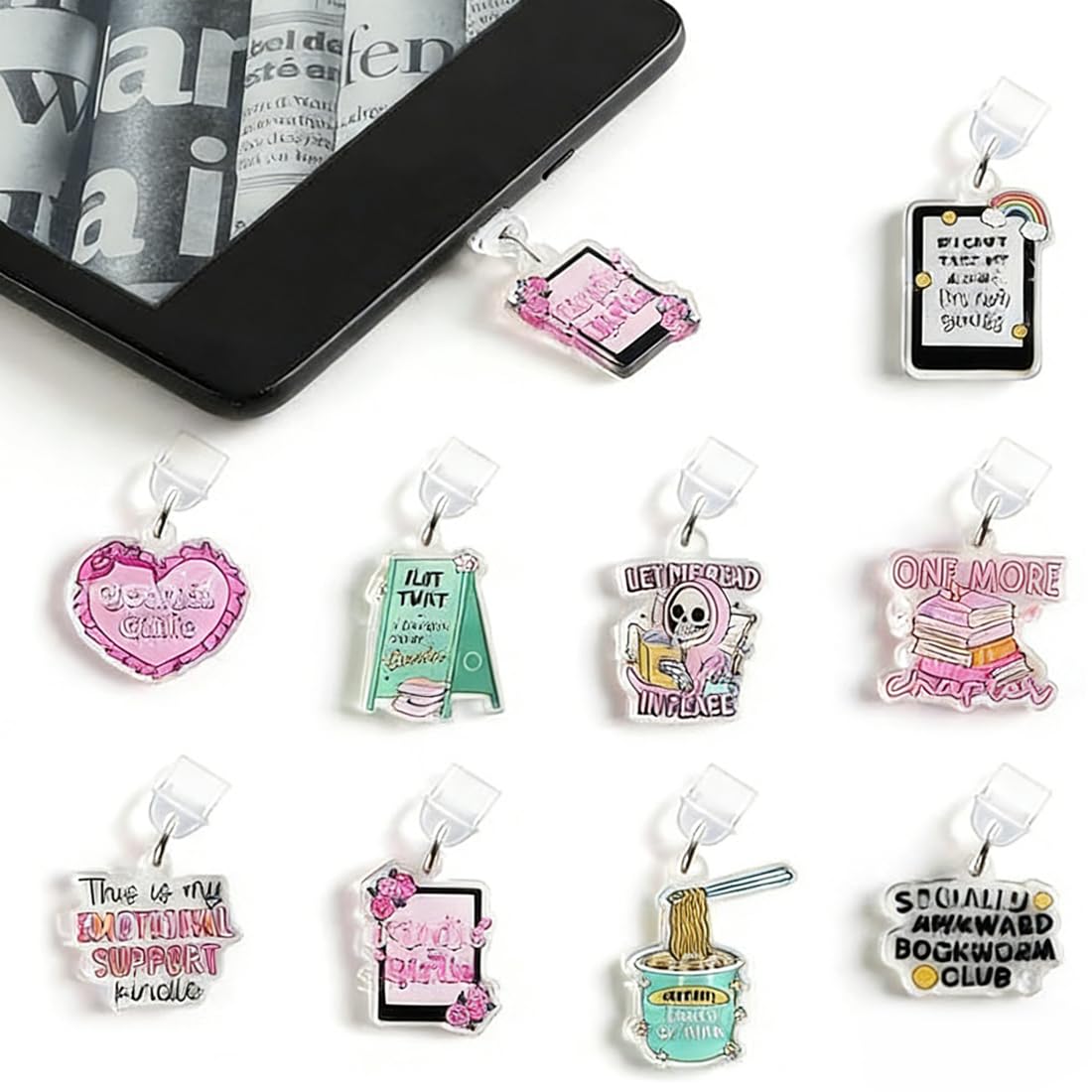 9-częściowy zestaw chroniący przed kurzem do czytnika Kindle i E-Reader, zatyczki USB-C i zawieszki do czytania w stylu Nudel, prezent świąteczny | Akcesoria Kindle dla czytników