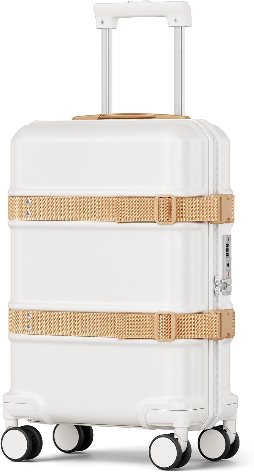 Joyway 20 Inch Carry on Suitcase with Spinner Wheels, Hardside Suitcase Set with TSA Lock and YKK Zipper for Travel, White