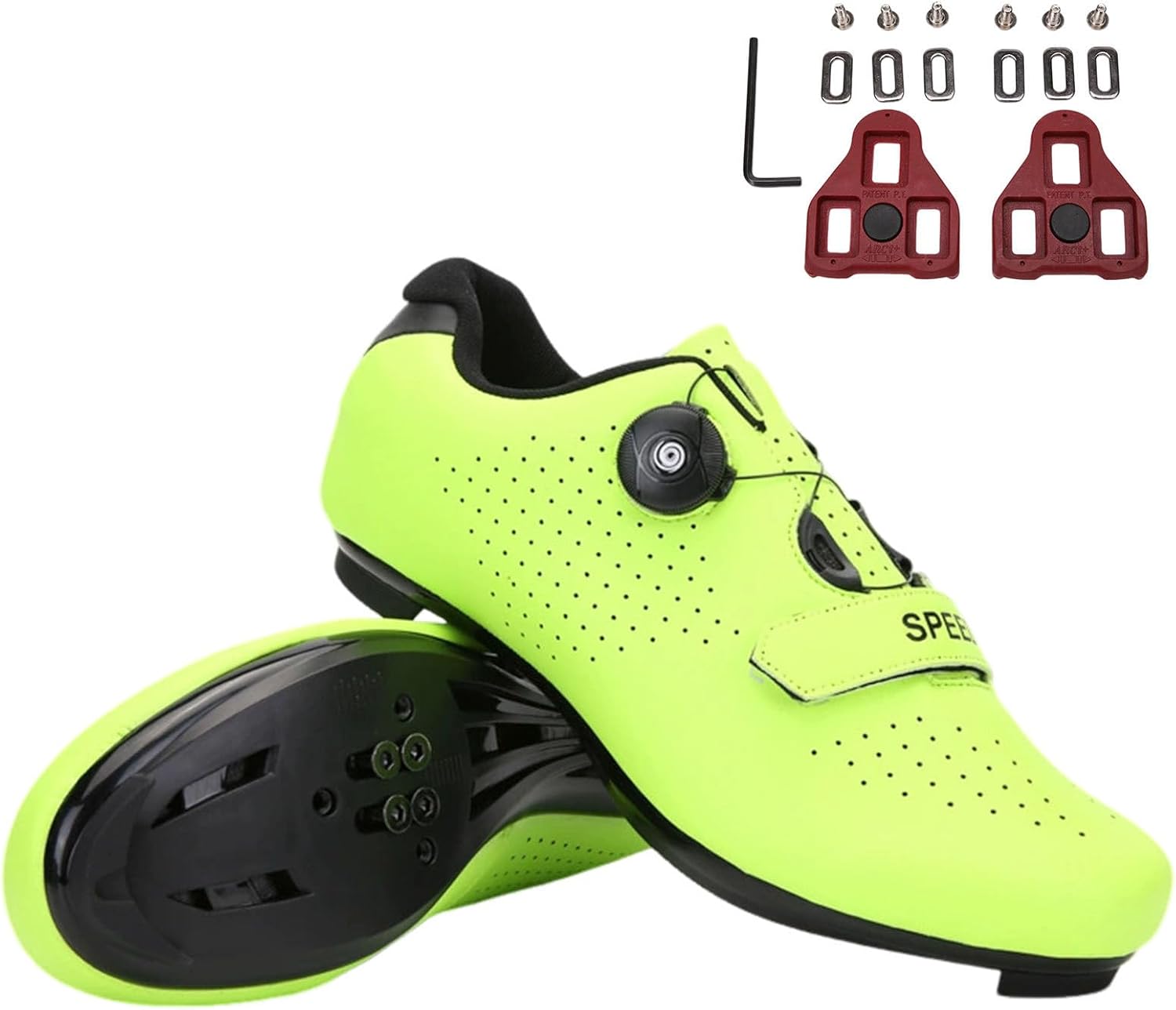 Surwin Chaussures Cyclisme Route Homme Femme, Chaussure Velo Route Unisexe Avec Look Delta Cleats Et 3 Boulons, Antidérapant Respirant, Design Boucle Pivotante, 36 EU-46 EU (Blanc E,36