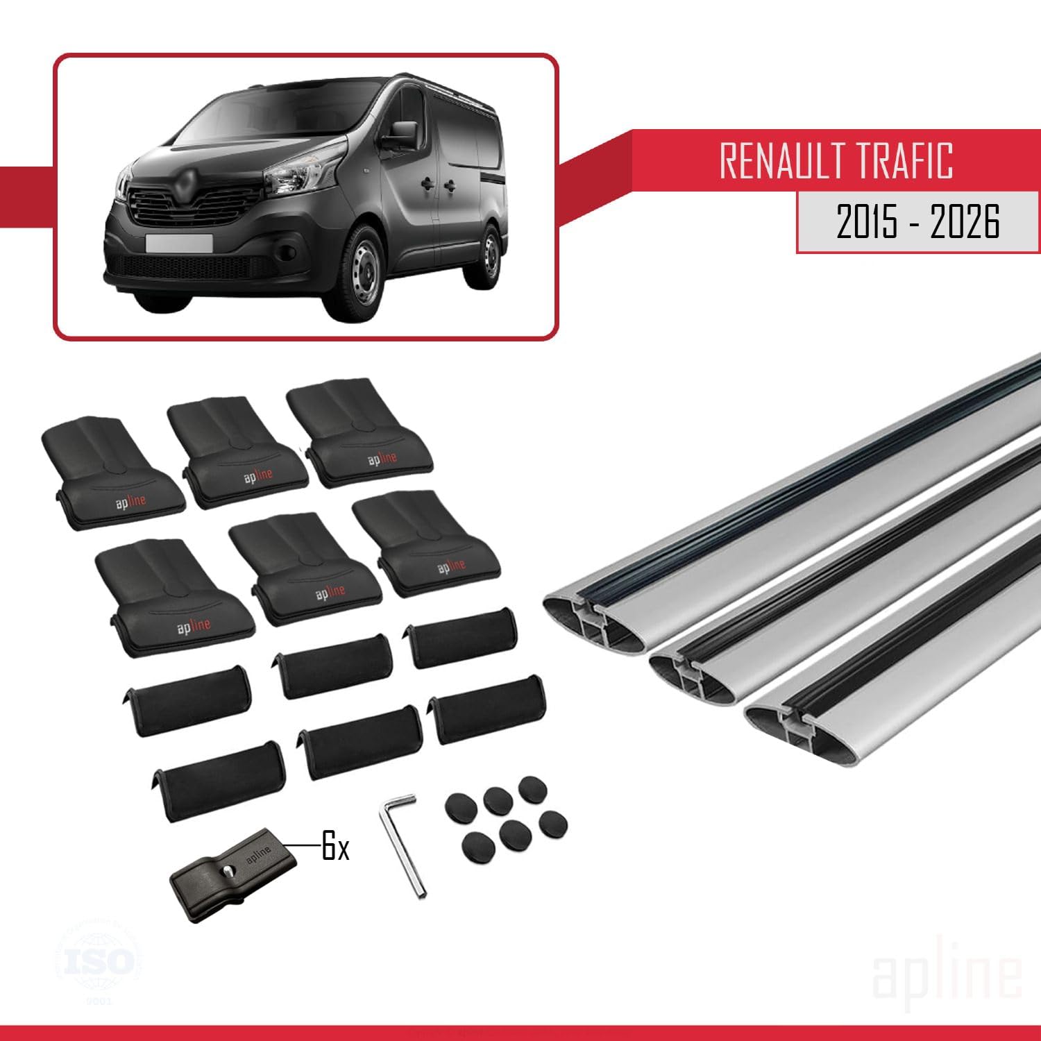 Compatible avec Renault Trafic 3 (X82) 2015-2025 Fly Model Barres de Toit Railing Porte-Bagages de Voiture Gris Aluminium 3 Barres