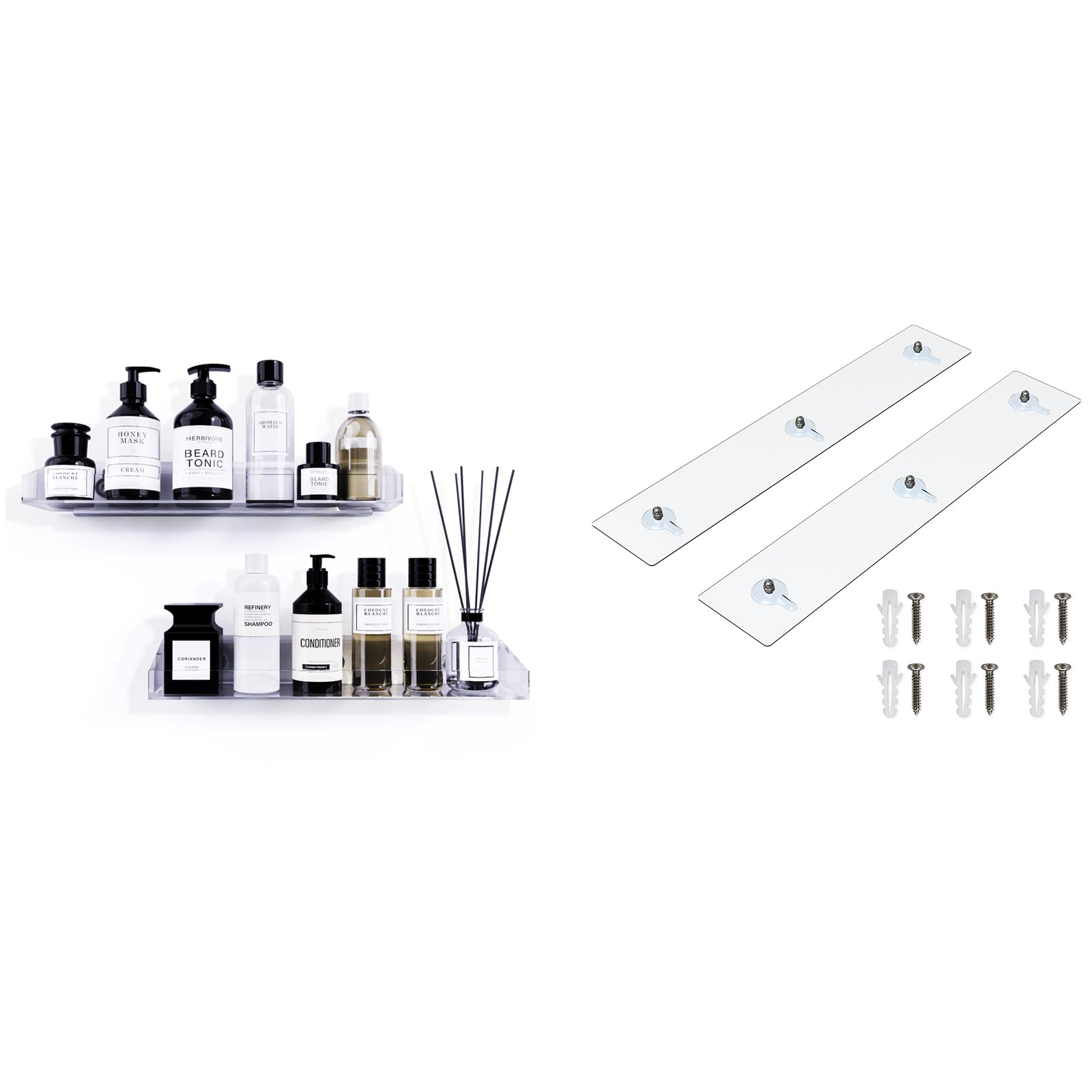Bakzon Acrylic Shower Caddy Shelves plus Adhesive Sticker for Kitchen Bathroom