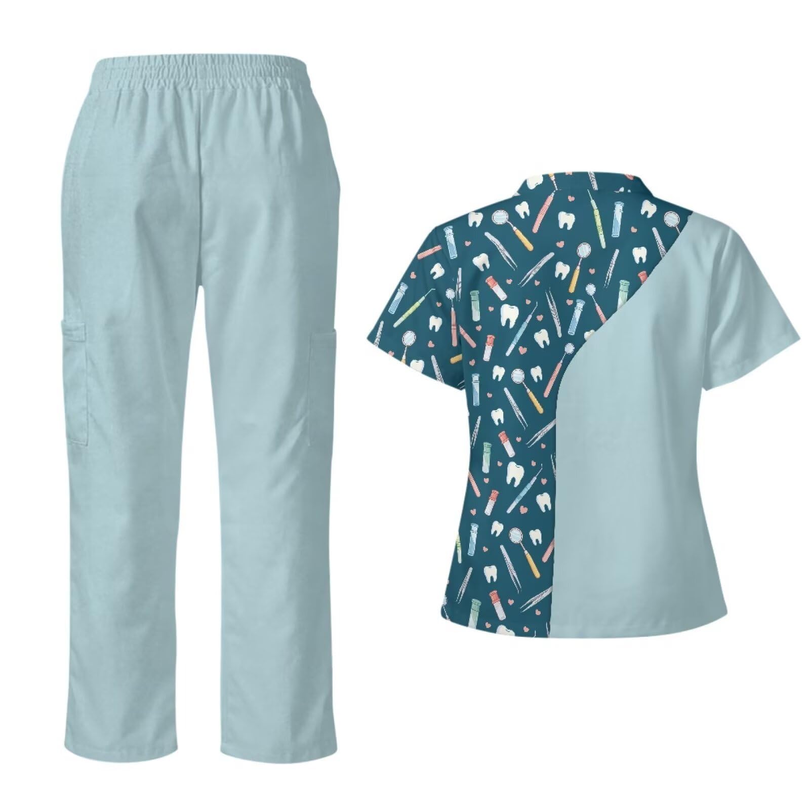Set di scrub da donna con stampa dentale, comodo scrub infermieristico per donne set per assistenti veterinari, vestibilità rilassata e resistente alle rughe
