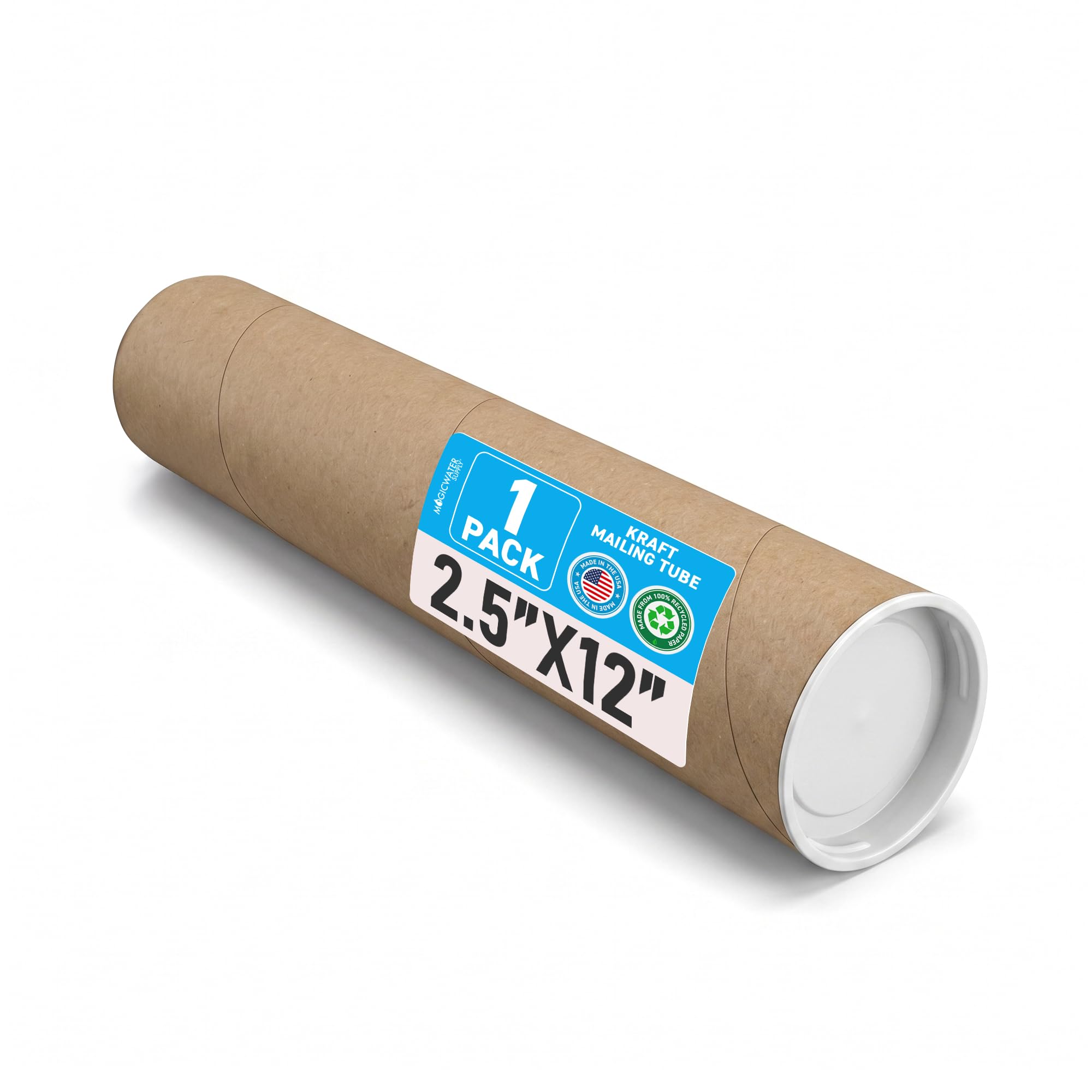 MagicWater Supply Mailing Tube - 2.5 in x 12 in - Kraft - 1 Pack - for Shipping and Storage of Posters, Arts, Crafts, and Documents