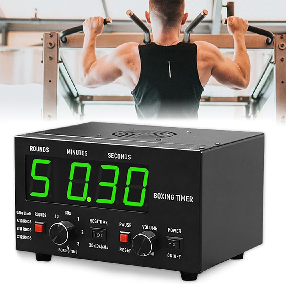 Minuteur de boxe rond avec barre de progression du temps – Minuteur de gym portable, temps d'entraînement sélectionnable / répétitions de cycle, minuterie d'intervalle de gym réglable