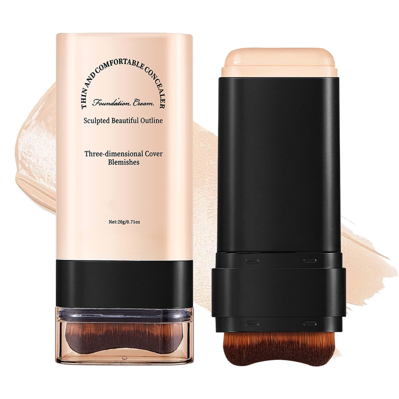 Full Coverage Foundation Stick, Mehrzweck Foundation Stick, Cream Foundation Makeup mit Pinsel, Double Head Longwear Concealer und Contour Stick, Wasserfestes, Natürlich Matte Makeup Finish (02Nature)