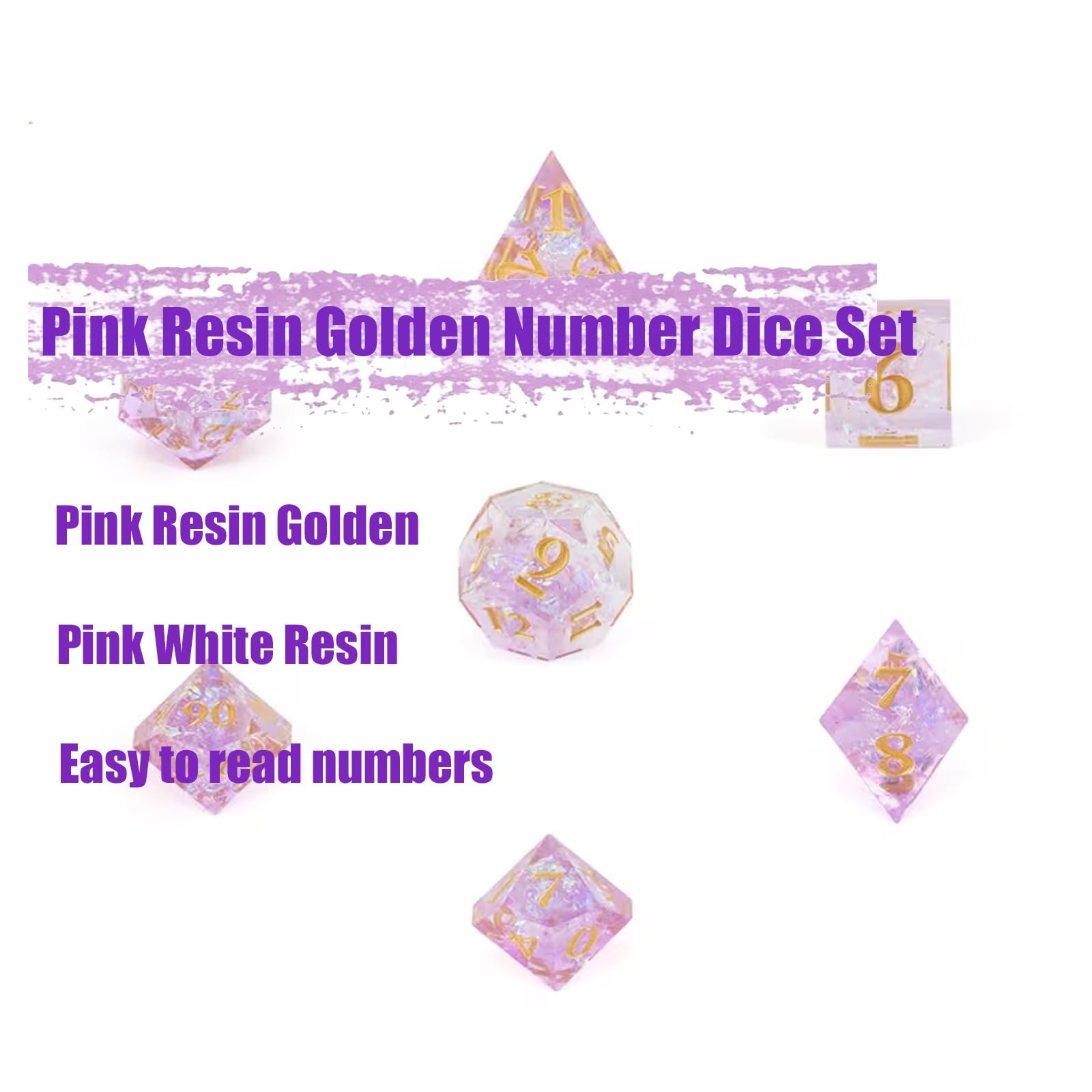 Juego de 7 dados de resina con números dorados, dados poliédricos, compatibles con juegos de rol RPG de mesa (estilo 4)