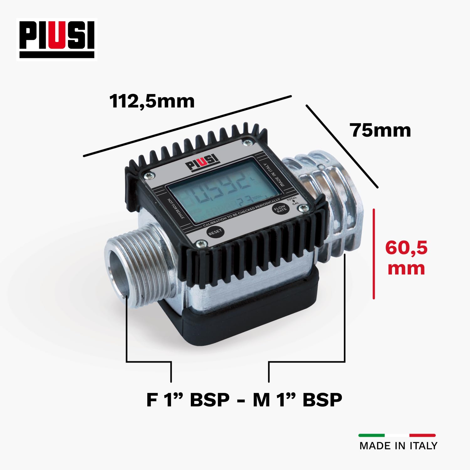 PIUSI Digitaler Turbinenzähler für Diesel 120 l/min 20 bar M 1" BSP F 1" BSP K24