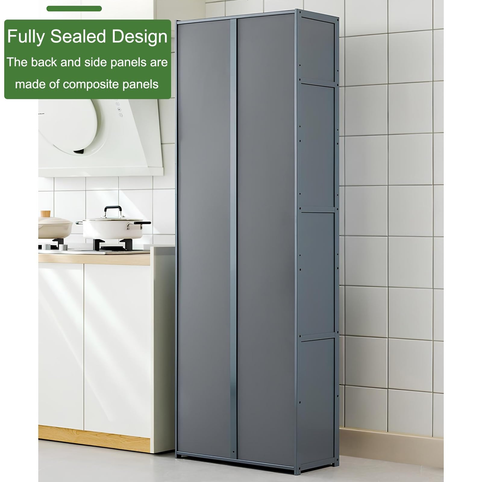Gabinete de despensa con Puertas de acrílico, aparador de Almacenamiento de Piso de bambú, Estante de Organizador de Cocina a Prueba de Polvo para el Comedor de la Sala de Estar