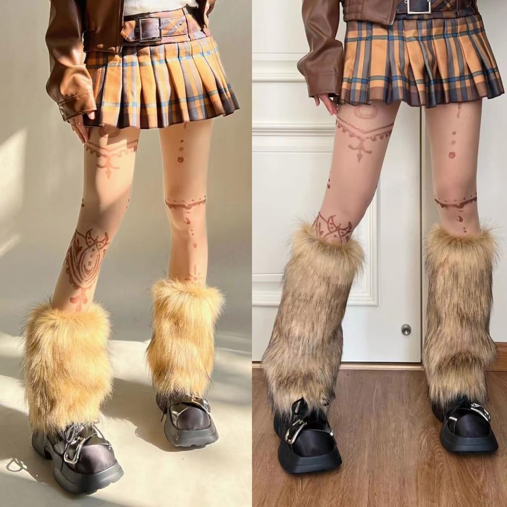 Brown Faux Leg Warmers Boot Covers Solid Leg Socks Punk Knee-Length Hiphop Hot-Girl Fashion Warm Socks Women