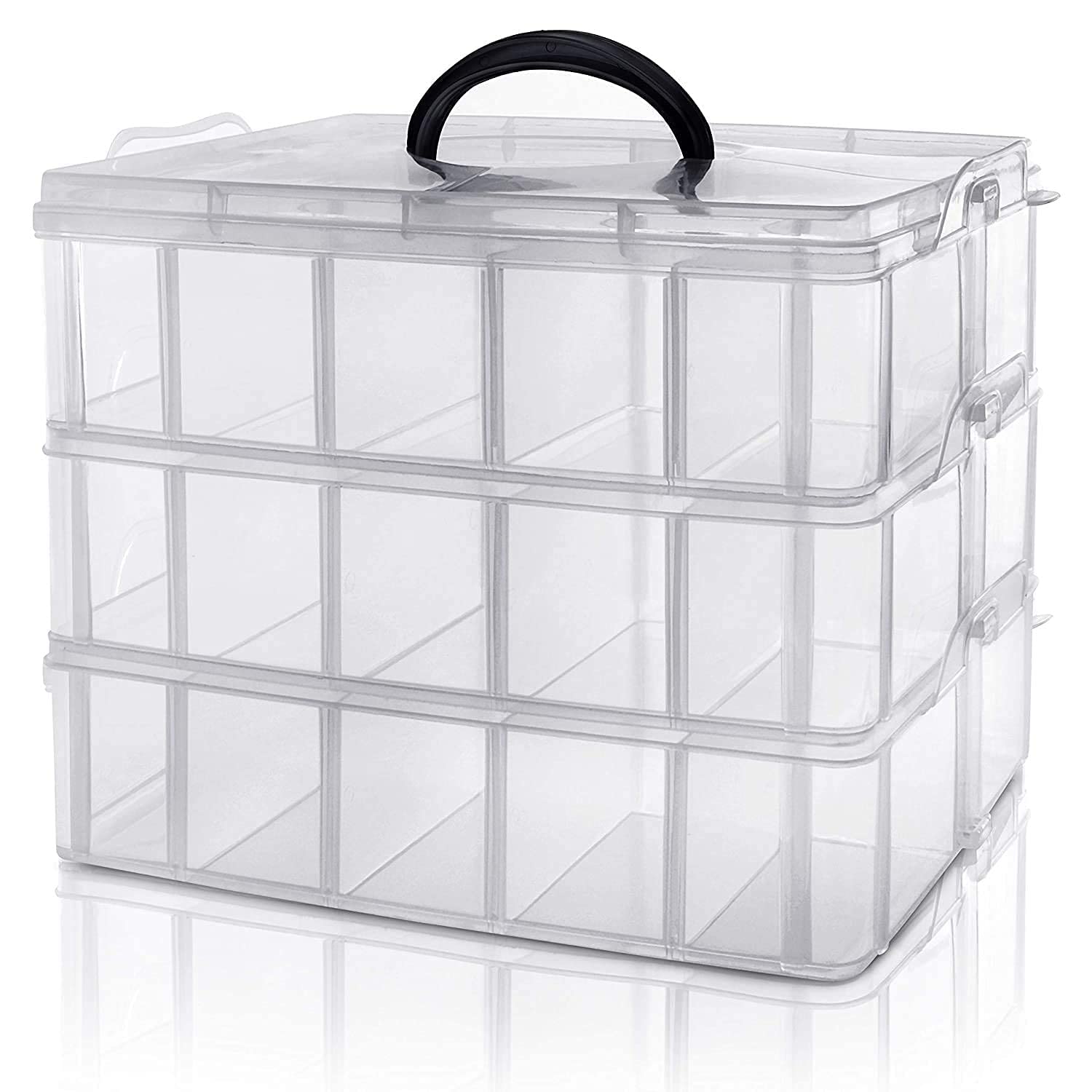 SHUTTLE ART 3 Layers 30 Grid Detachable Desktop Storage Box Transparent Plastic Storage Box Jewelry Organizer Holder Cabinets for Small Objects DIY Desktop Organizer Holder Box,pack of 1,color:-white