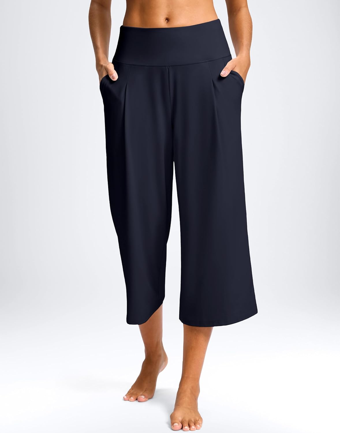 SANTINY Capri Pants for Women Wide Leg Yoga Casual Cropped Pants with Pockets Loose Tummy Control High Waist Capris - Image 2