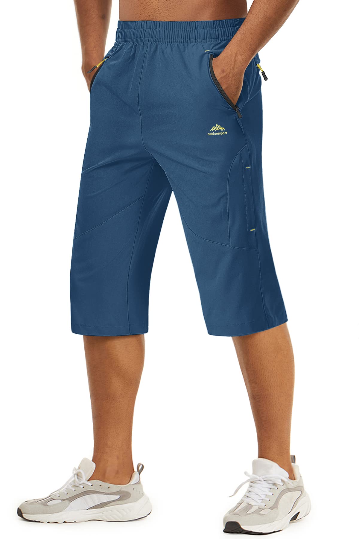 TACVASEN Men's Quick Dry Hiking 3/4 Long Capri Shorts Athletic Workout Running Shorts with Zipper Pockets