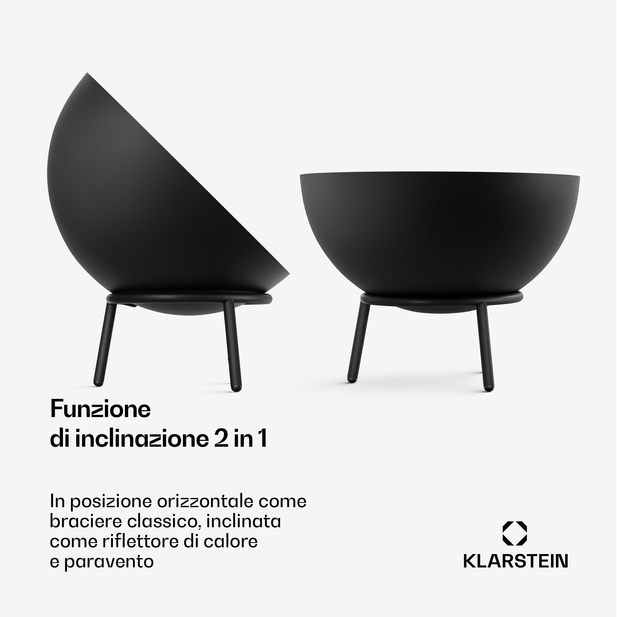 blumfeldt Fireball Braciere da 66 cm - Braciere in acciaio con design basculante 2 in 1, acciaio spesso 3 mm, base stabile, griglia per la cenere, attizzatoio & copertura antipioggia