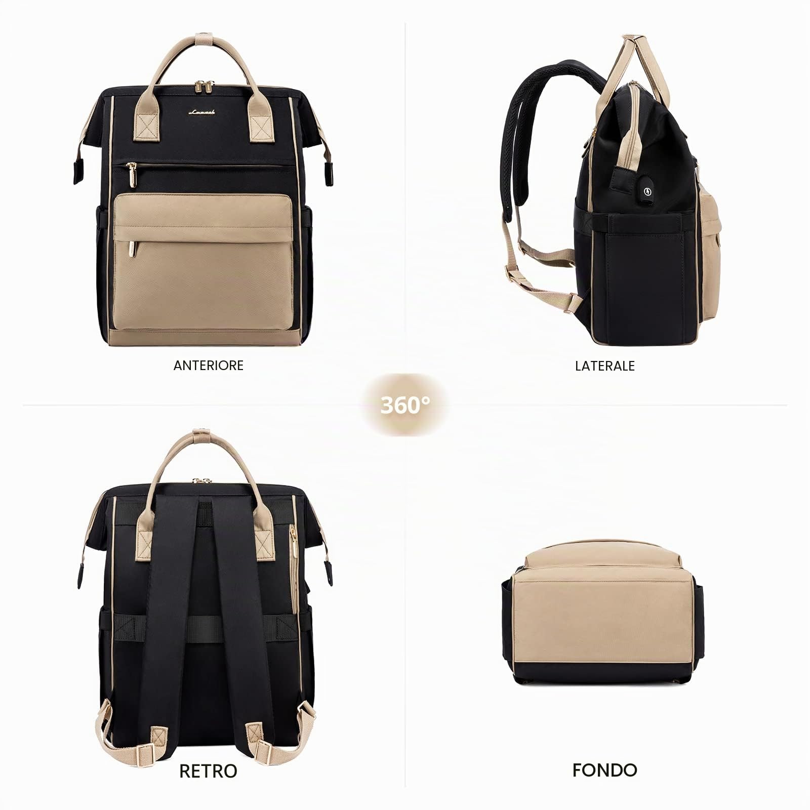LOVEVOOK Zaino Porta PC Donna, 15,6 Pollici Impermeabile Computer Backpack Antifurto con Porta USB e Scomparto per Laptop per Scuola Università Viaggi Lavoro Aereo Ufficio, Kaki Nero