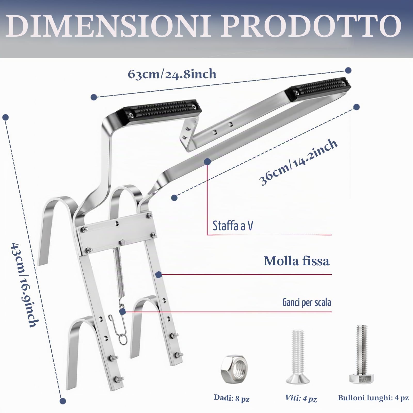 Distanziatore per scala in alluminio resistente, stabilizzatore a forma di V con paraurti in gomma antiscivolo, misura universale per la maggior parte delle scale, accessorio durevole e facile da