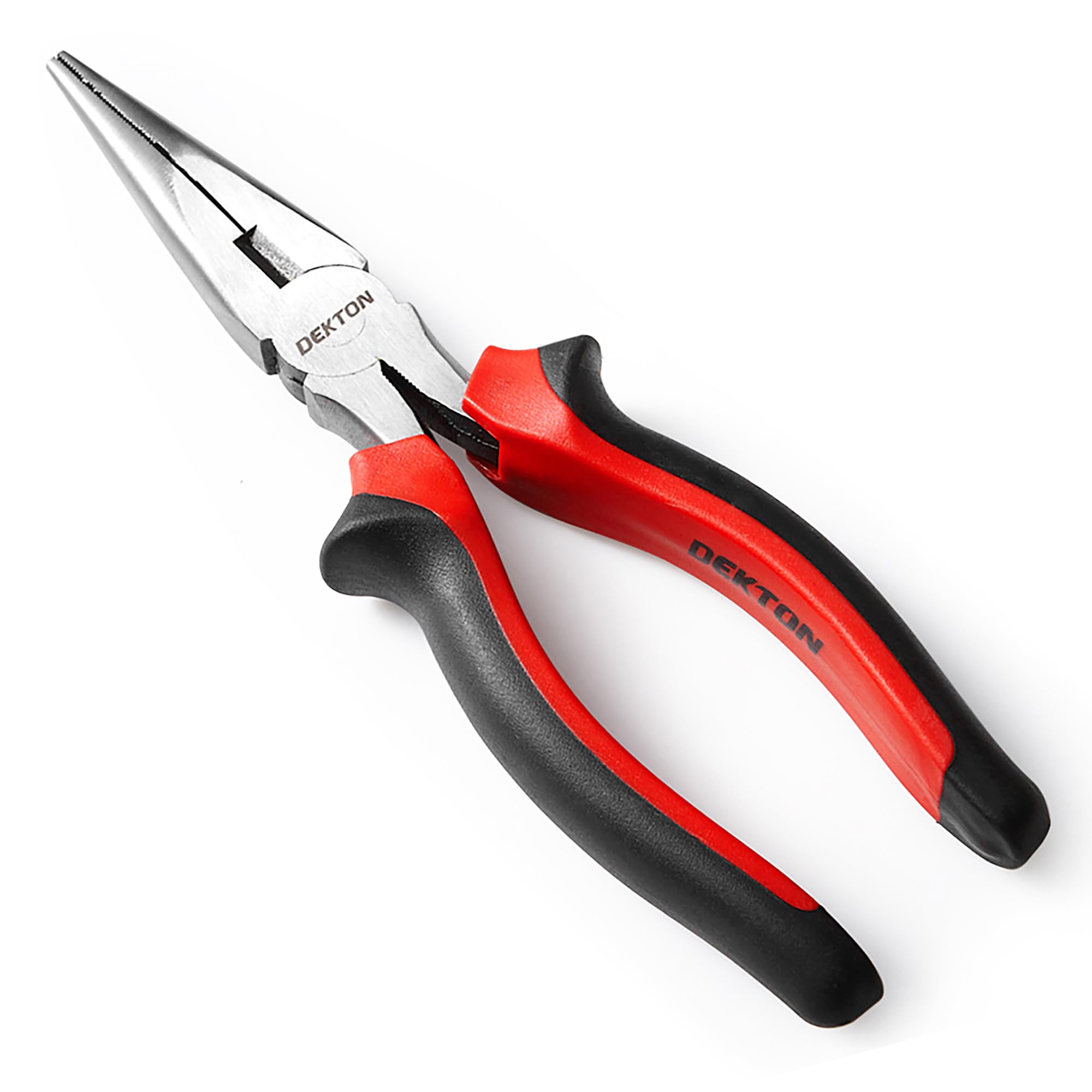 Dekton Black/Red 8-Inch Long Nose Pliers- Precision Needle Nose Pliers| Durable Carbon Steel Construction| Ideal For Gripping, Bending, Cutting Wires| Ergonomic Handle For Control| Essential Tool For Electrical