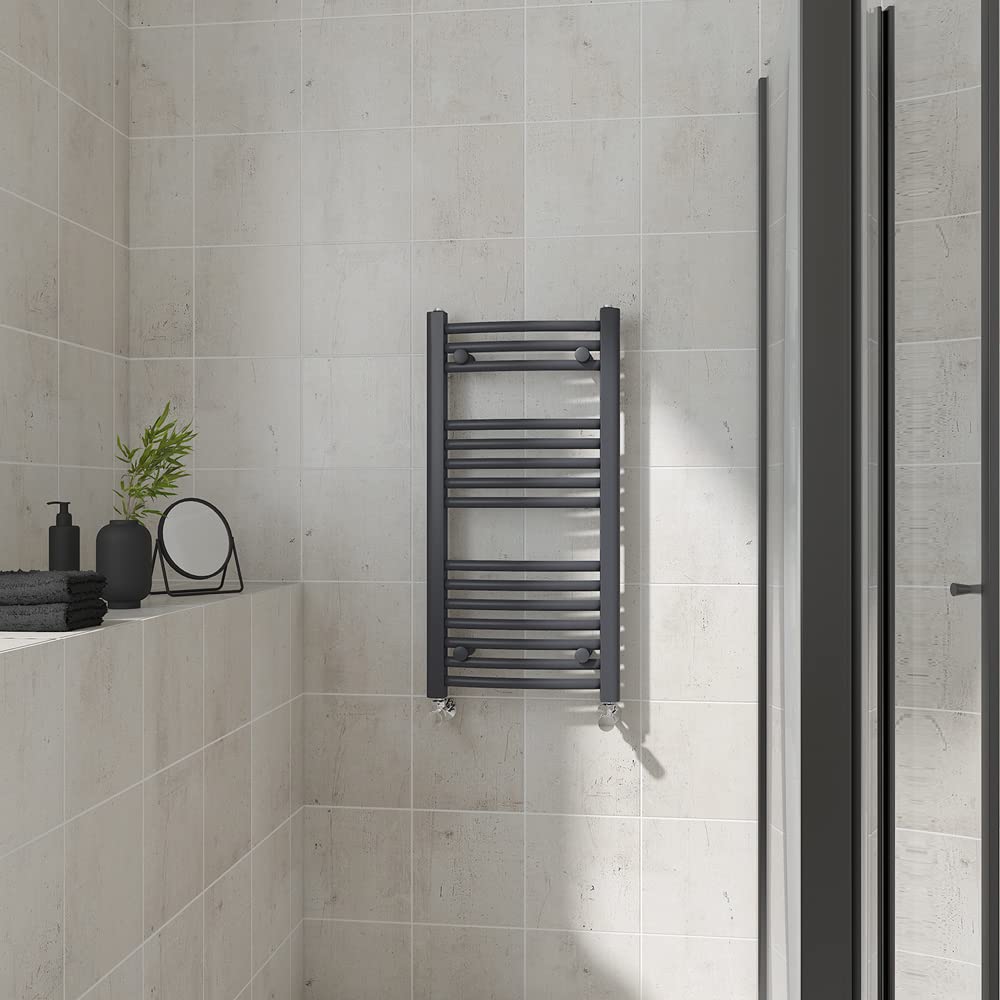 Warmehaus (Curved, 800X400mm) Heated Towel Rail Anthracite Bathroom Ladder Style Radiator Grey Central Heating