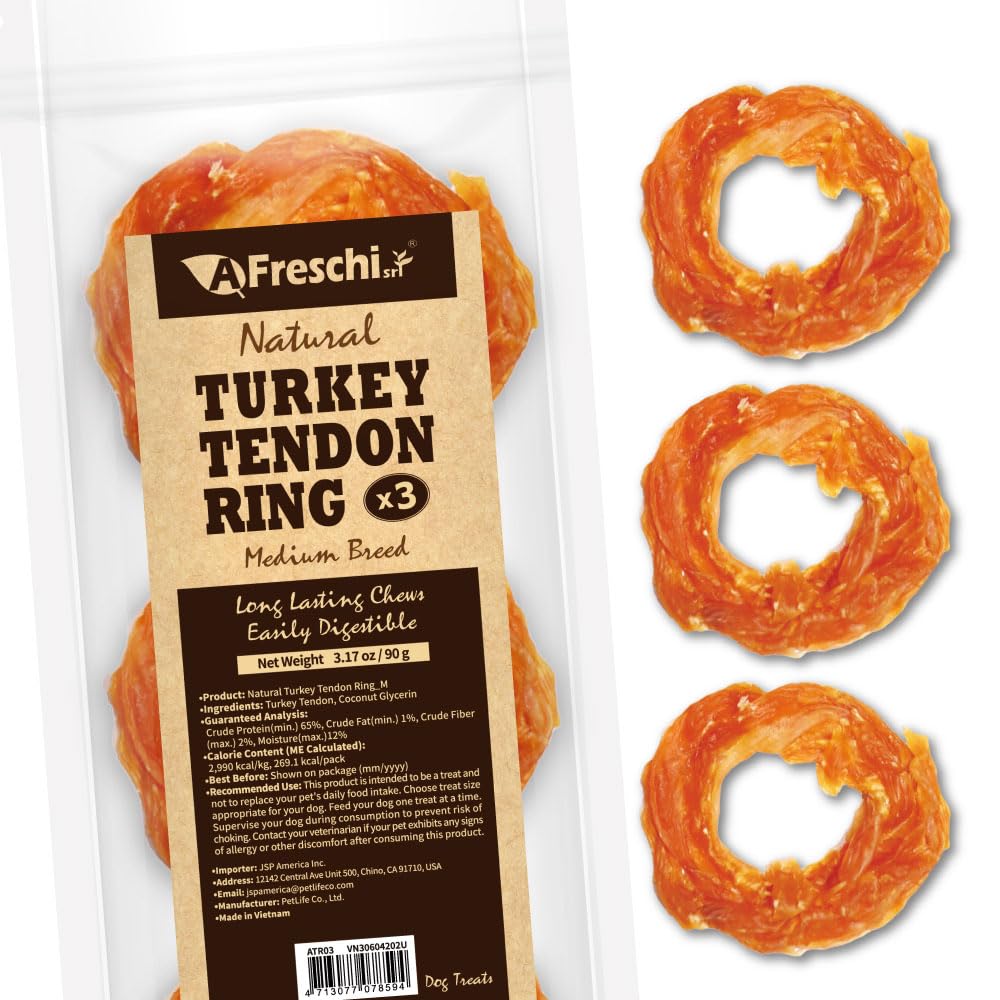 A Freschi srl Turkey Tendons for Dogs, USA-Sourced, Healthy Dog Treats, Rawhide-Free Puppy Chews, Long Lasting, All Natural, Hypoallergenic Dog Treats