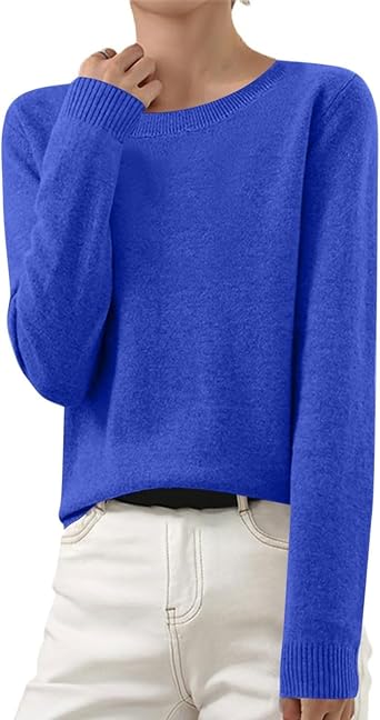 OIOLOYJM Fall Cashmere Sweaters for Women 2025 Crewneck Long Sleeve Tops Knitted Pullovers Lightweight Merino Wool Sweater
