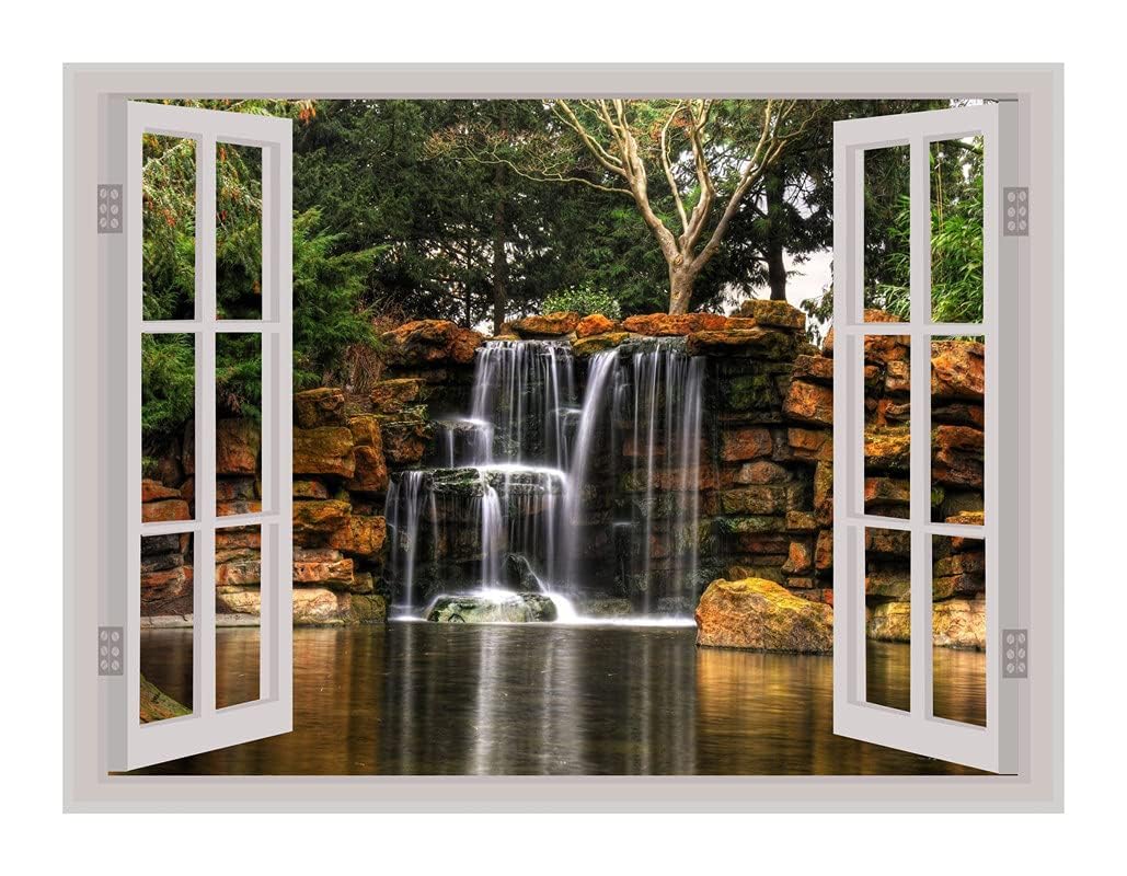 DreamKraft Natural Water Fall Window Illution Wall Sticker Best Nature View Sticker(PVC Vinyl, 61Cm X 46 Cm)-image-5