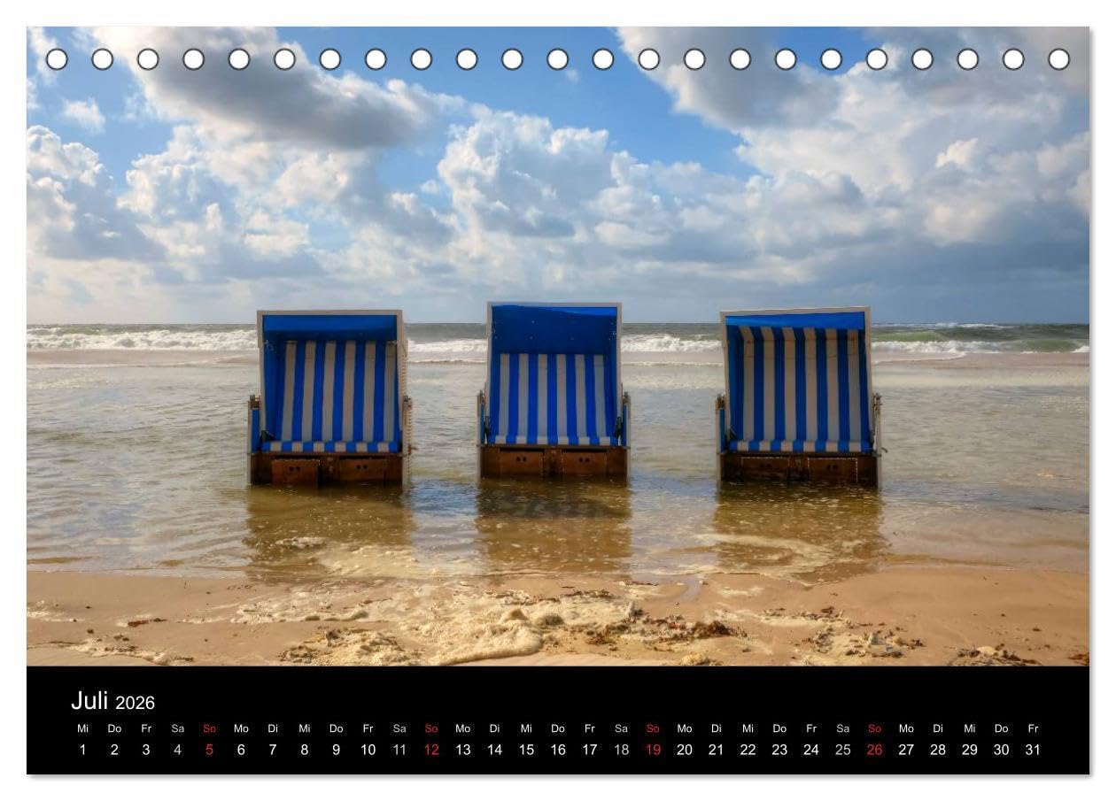 Sylt (Tischkalender 2026 DIN A5 quer), CALVENDO Monatskalender: Dünenlandschaft, wildes Brandungsmeer, sanftes Wattenmeer, reetdachgedeckte ... die schönsten Seiten Sylts. (CALVENDO Natur)