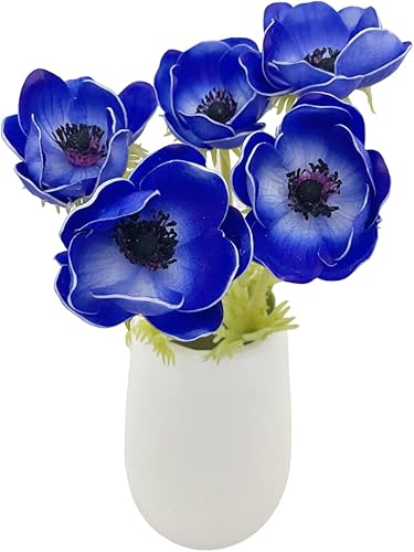 Miniatura 5 de Ramo de flores de anémona artificial de tacto real, 5 uds, decoración para el hogar (azul)