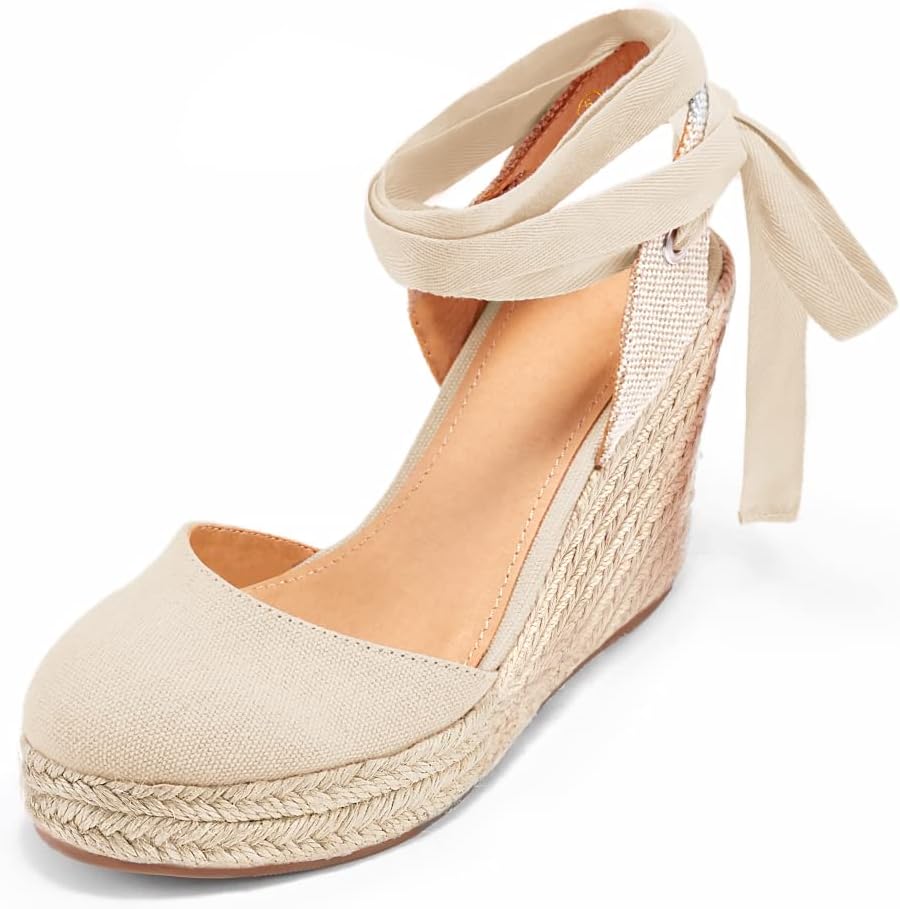 FISACE Womens Summer Espadrille Heel Platform Wedge Sandals Ankle Buckle Strap Closed Toe Shoes - Image 4