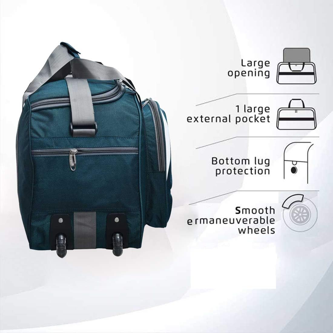 FEDRA Epoch Nylon 55 litres Waterproof Duffle Bag Strolley Duffle Bag- 2 Wheels - Luggage Bag - (Green White) 1