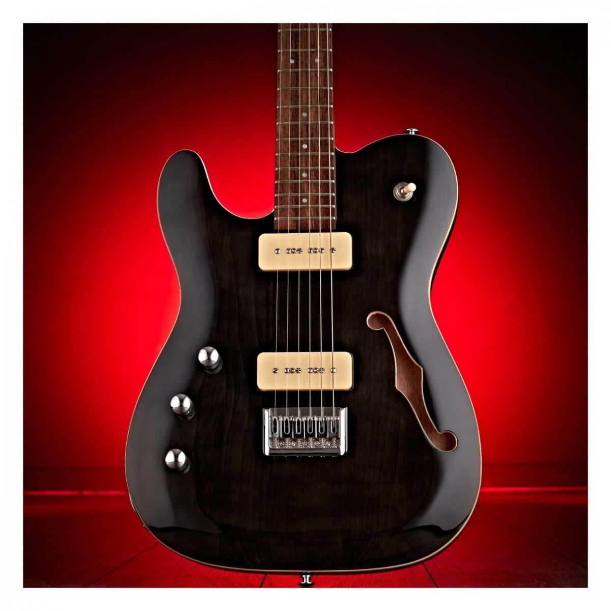 Chitarra elettrica mancina 734 SH di G4M, nero trasparente | Mancina con Scala 25,5", Calore Humbucker e Chiarezza Single-Coil, Corpo Mogano con Foro F, Capotasto Nubone