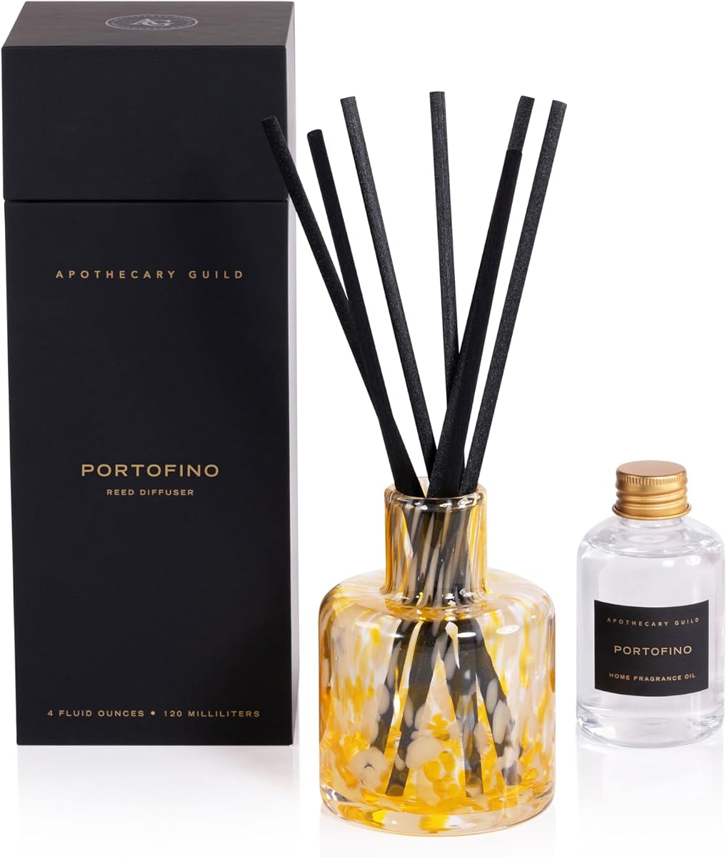 Zodax Apothecary Guild Opal Glass Reed Diffuser, 4 oz- Portofino | Tortoise shell finish glass reed diffuser, Bright citrus, berry and musky fragrance, Gift box, Ideal for home and office