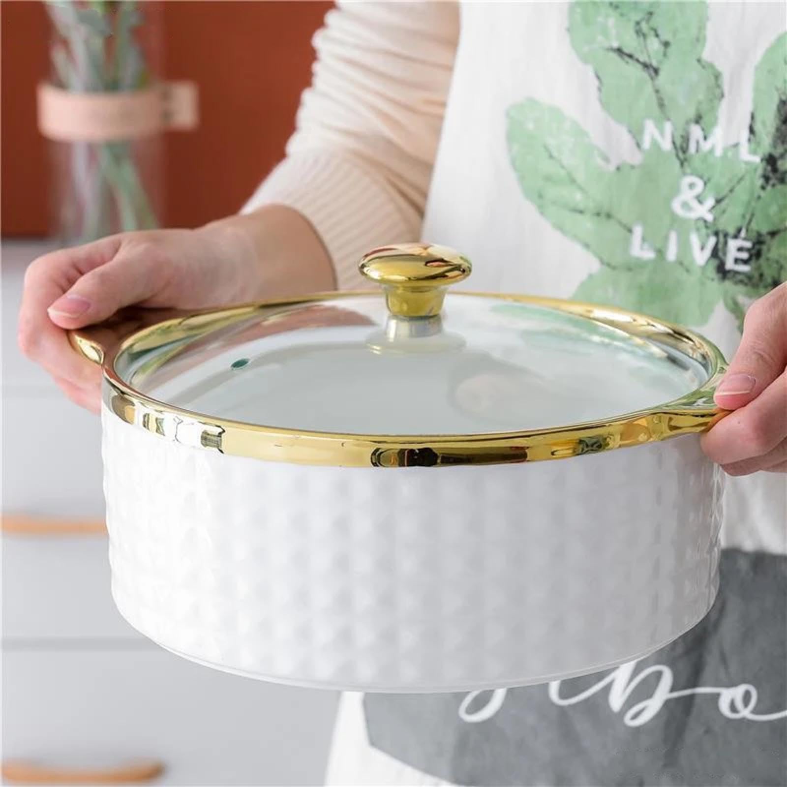 Soupière en céramique avec louche à Soupe, Bol de Service à Double poignées, Bol à Soupe allant au Micro-Ondes pour la Cuisine de la Maison du Restaurant,A