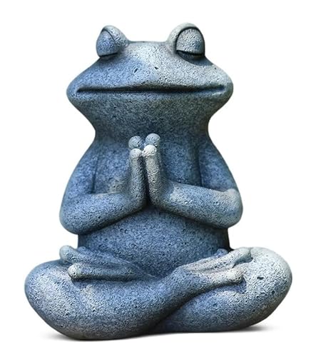 Meditating Animal Garden Figurine, Small Outdoor Sculpture, Grey Stone-Look Finish, Meditating Dog and Frog Statue, Cute and Delicate Garden Decoration (Grey Frog)