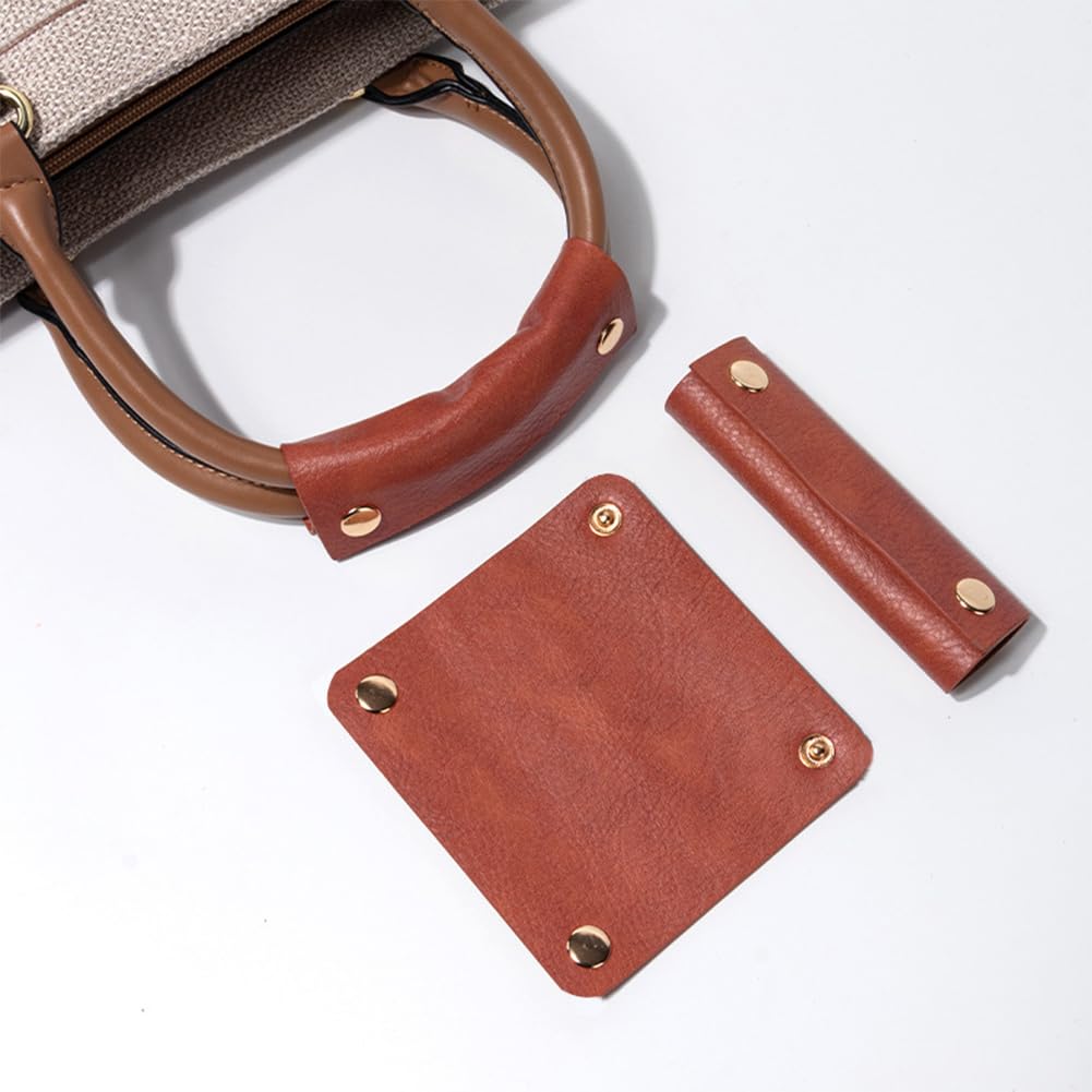 2Pcs Handbag Handle Leather Wrap Cover Purse Wallet Bag Handle Protectors Luggage Bag Grip Protector Saddle for DIY Craft Strap Making Supplies Brown - Image 3