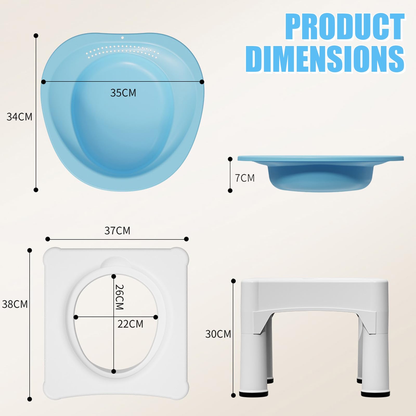 Baño de asiento con taburete, 1600 ml, bañera colgante para baños de asiento, bañera de cadera con acondicionador, resistencia al calor hasta 120 °C, bañera de asiento para tratamiento de hemorroides