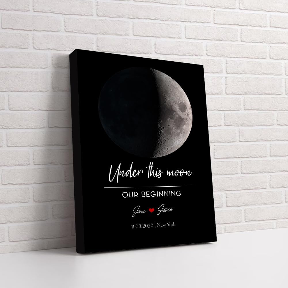 TT FlowGreen Personalized Under This Moon Canvas Art Print, The Night We Met, Moon Phase, The Day We Met, Gifts For Couples, Wedding Anniversary, Custom Moon Phase, Where It All Began