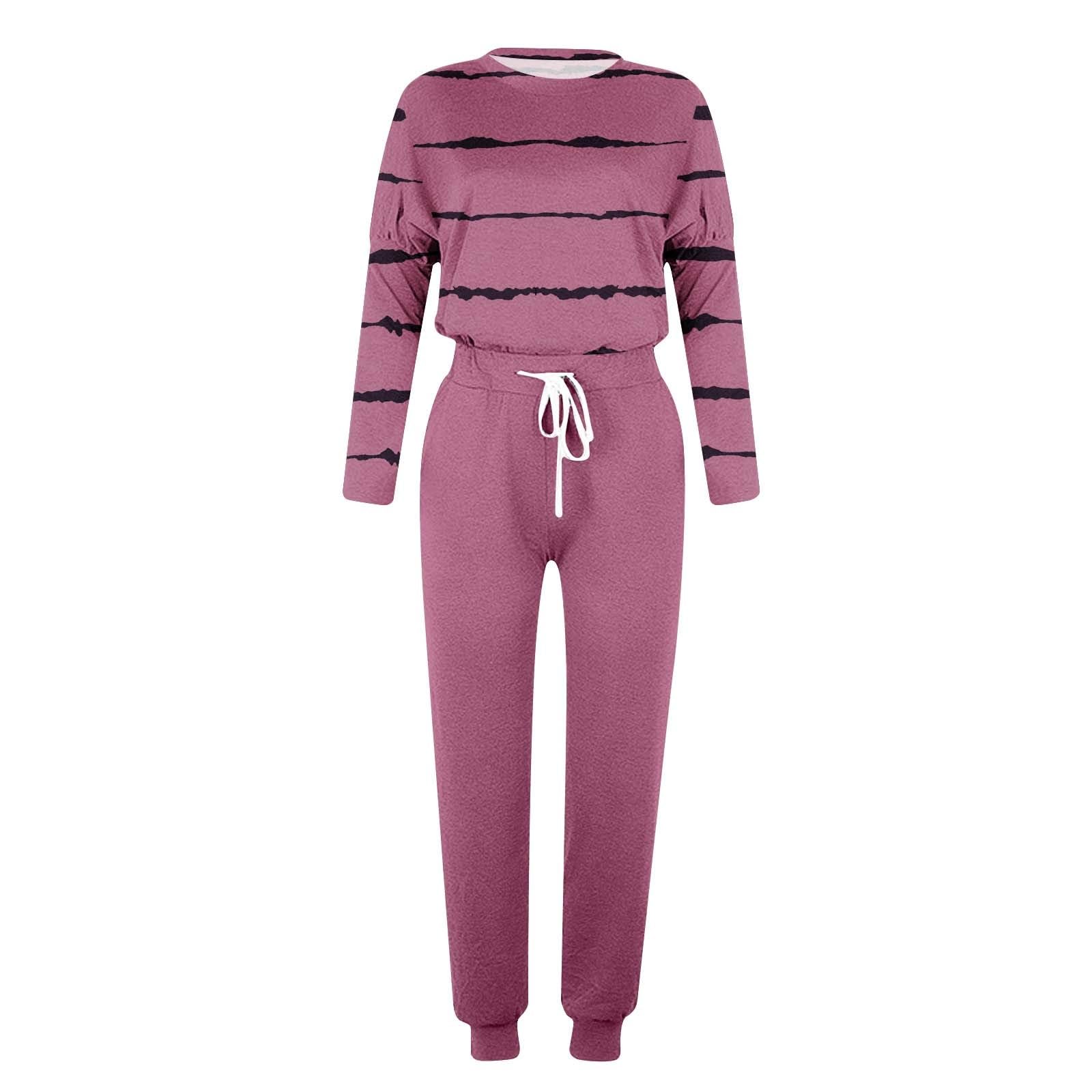 T-Shirt Girocollo Stampata a Righe a Maniche Lunghe da Donna, Camicetta e Pantaloni Lunghi, Leggings, Set di Abiti Casual