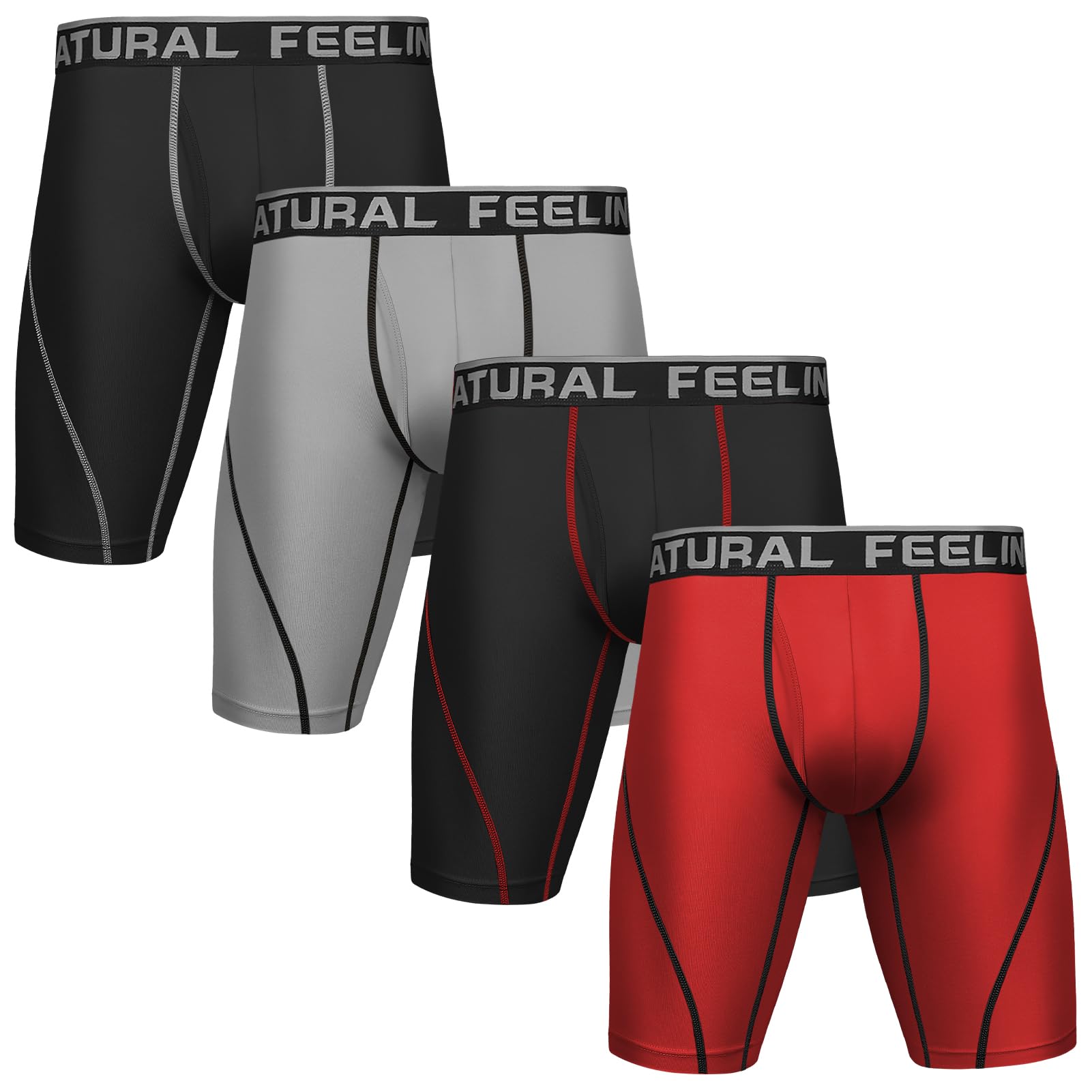 Natural Feelings 9in Pack de 4 Boxer Hombre Largos Calzoncillos Deportivos Hombre Elástico Ropa Interior Hombre Boxers para Hombres Absorción De Humedad